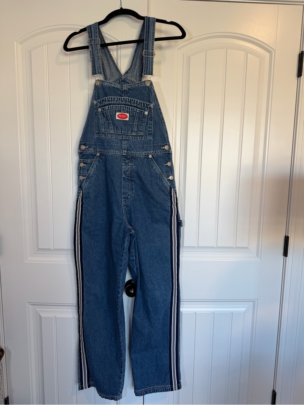 Revolt Vintage Women’s overalls with stripes on the legs